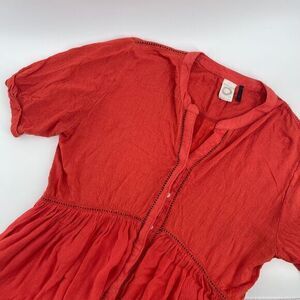 Anthropologie Akemi + Kim Rust Orange V Neck Button Down Tunic Top‎ Size XS